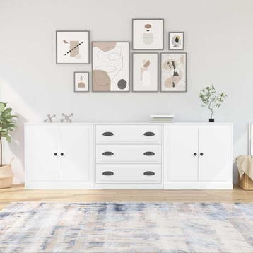 vidaXL Dressoirs 3 st bewerkt hout wit, Verzenden, Nieuw, Overige houtsoorten