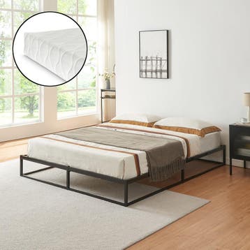 Metalen bedframe 180x200 cm met bedbodem en matras zwart [en, Verzenden, Nieuw
