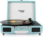 2dekans | Vintage Vinyl kofferplatenspeler blauw - line-in, Ophalen of Verzenden, Zo goed als nieuw