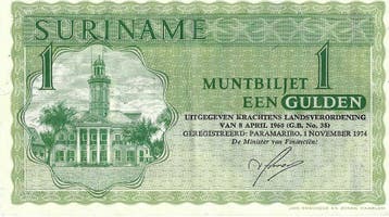 Suriname 1 Gulden Muntbiljet Prachtig- Diverse Uitgiftejaren, Postzegels en Munten, Bankbiljetten | Nederland, Verzenden
