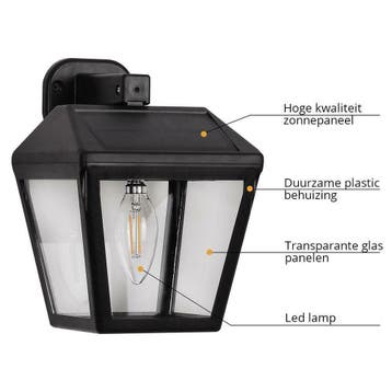 Solar LED wandlamp Noah op zonne energie met filament lamp, Zonne-energie, Verzenden, Minder dan 50 watt, Wandlamp