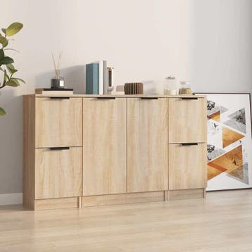 vidaXL Dressoirs 3 st bewerkt hout sonoma eiken, Verzenden, Nieuw, 50 tot 100 cm, 25 tot 50 cm