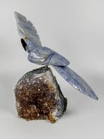 Rare piece - Handgesneden blauw natuurstenen papegaai op