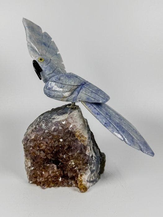 Rare piece - Handgesneden blauw natuurstenen papegaai op, Verzamelen, Mineralen en Fossielen