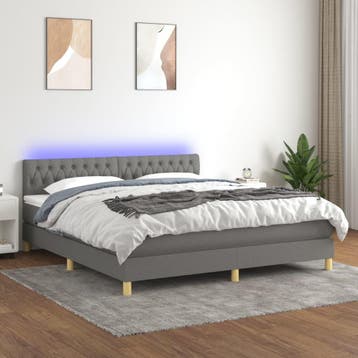 vidaXL Boxspring met matras en LED stof donkergrijs 160x200, Verzenden, 200 cm, 160 cm, Nieuw