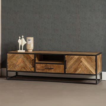 Tv-meubel Mangohout Gwenn 165 cm, Verzenden, Nieuw, Overige houtsoorten, Industriële meubels