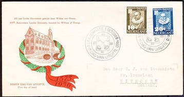 Nederland 1950 - Leidsche Universiteit 1950 op FDC E3, Gestempeld