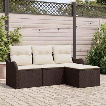 vidaXL Tuin Sofa Set 4 st Bruin poly rattan, Verzenden, Nieuw, Rotan, 4 zitplaatsen