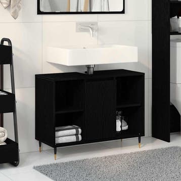 vidaXL Badkamer Kast Zwart 80 x 33 x 60 cm Bewerkt hout, Huis en Inrichting, Tafels | Kaptafels, Verzenden, Nieuw