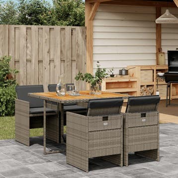 vidaXL 5-delige Tuinset met kussens poly rattan grijs, Tuin en Terras, Verzenden, Nieuw, 4 zitplaatsen, Tuinset