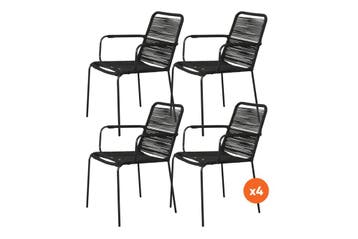 VDG Set van 4 - Denver Rope stapelbare stoel - Zwart, Tuin en Terras, Verzenden, Nieuw, Overige materialen