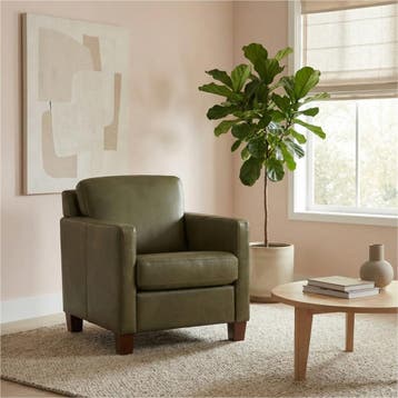 Leren fauteuil Smart - Granada Moss (olijf/groen) - Poten, Nieuw, Ophalen of Verzenden, Bohemian, Eigentijds, Modern, Retro, 50 tot 75 cm