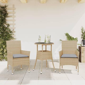vidaXL 3-delige Tuinset met kussens poly rattan en glas, Verzenden, Nieuw, 2 zitplaatsen, Tuinset