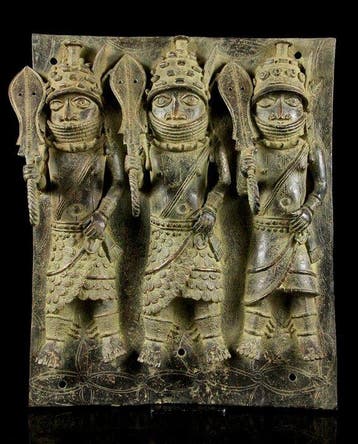 Bronzen plaat - Bini / Edu - Nigeria-Benin, Antiek en Kunst