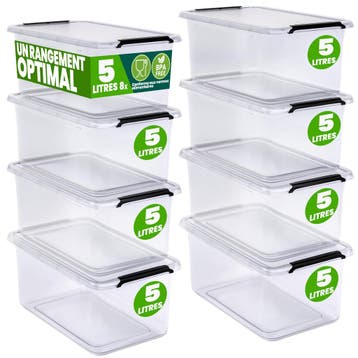 Opbergbox Transparant Set van 8 30x20x12cm 5L (Opbergmanden), Verzenden, Nieuw