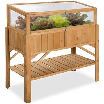 Hoge plantenbak met plank en kweekopzet 119x57x124cm - bruin, Tuin en Terras, Verzenden, Nieuw