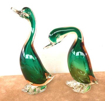 Beeldje (2) - Handgemaakt Venetiaans Murano-kristal eenden