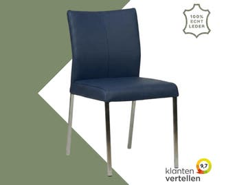 Leren eetkamerstoel Basic - Toledo Kobalt (blauw) - Poten, Huis en Inrichting, Stoelen, Blauw, Nieuw, Leer, Ophalen of Verzenden