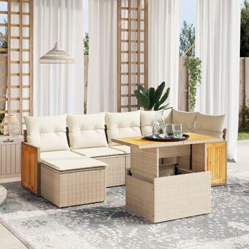 vidaXL 7-delige Loungeset met kussens poly rattan beige, Verzenden, Nieuw, Loungeset