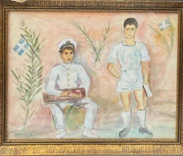 École grecque (XXe) - Double Portraits de marins (Vendu sans, Antiek en Kunst, Kunst | Schilderijen | Klassiek
