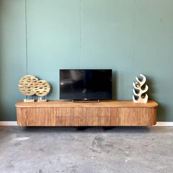 Hangend Tv-meubel | 200 t/m 250cm breed | v.a €725,- |, Teakhout, Nieuw, Ophalen of Verzenden, 200 cm of meer