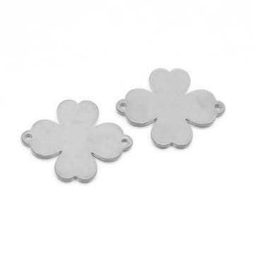 2 x RVS metalen tussenzetsel klaver 24 x 20 x 1mm oogje: 1mm, Ophalen of Verzenden, Nieuw, Tussenstuk of Tussenkraal