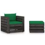 vidaXL 2-delige Loungeset met kussens grijs geïmpregneerd, 2 zitplaatsen, Verzenden, Nieuw, Loungeset