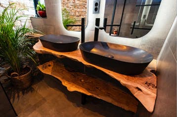 boomstamtafel | epoxy | tafelblad | salontafel |wastafelblad, Eikenhout, Ophalen of Verzenden, 200 cm of meer, Overige vormen