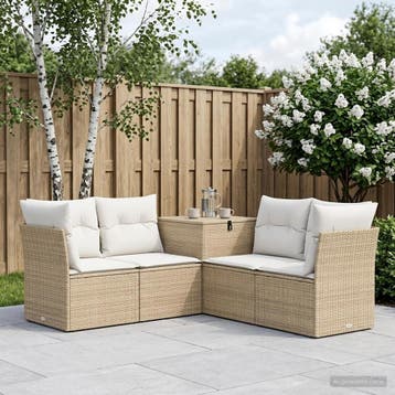 vidaXL Bankstel 5 st Beige en Crème Wit Poly Rattan en Staal, Verzenden, Nieuw