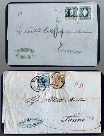Oostenrijk 1857/1860 - Oostenrijk 1857/1860 lot: 2 zeldzame, Gestempeld
