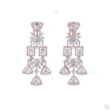 Oorbellen - 14 karaat Roségoud - 6.35ct. tw. Diamant, Nieuw