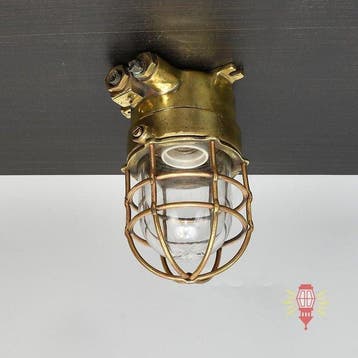 Plafondlamp - Messing, Glas - Cage Lamp