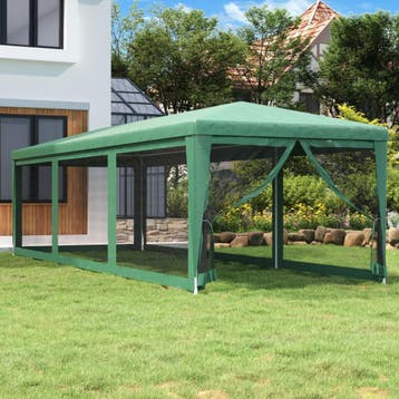vidaXL Partytent met 8 mesh zijwanden 3x9 m HDPE groen, Verzenden, Nieuw, Partytent