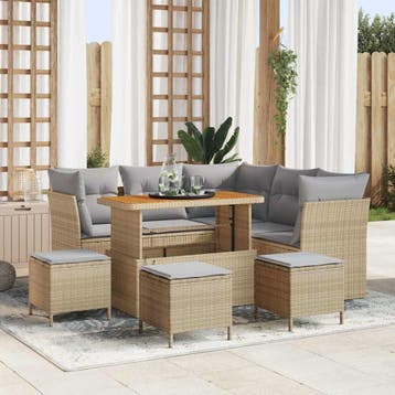 vidaXL Tuin Sofa Set 9 st 5-Aantal zitplaatsen Beige en, Verzenden, Nieuw, Meer dan 8 zitplaatsen