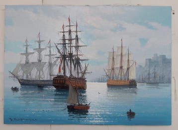 Karpenko Vitalii (XX) - Seascape with ships