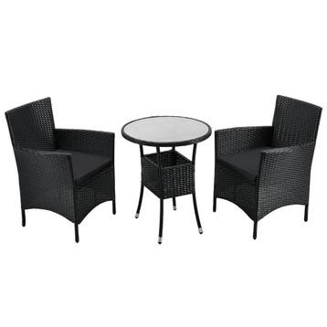 Balkonset polyrotan - Bayamo - 3 delig -Zwart, Verzenden, Nieuw