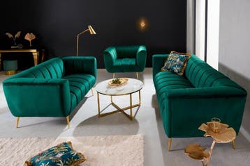 Retro 2-zitsbank NOBLESSE 165cm smaragdgroen fluwelen, Ophalen of Verzenden, Nieuw