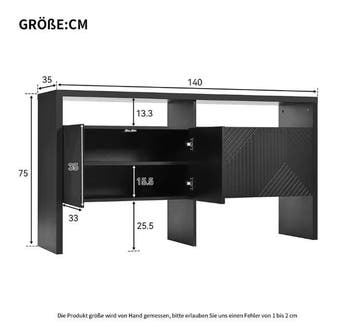 Dressoir 140×35×75 cm –4 Deuren en 2 Open Vakken, Modern Kas, Verzenden, Nieuw