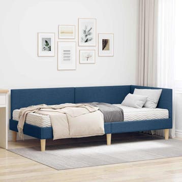 vidaXL Hoekbedframe met Matras 2 st Blauw 90 x 200 cm Stof, Eenpersoons, Nieuw, Stof, Verzenden