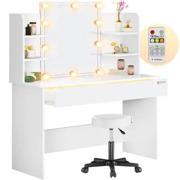 Make-up Tafel Lucia Wit 140x110x40cm LED + Rolkruk, Verzenden, Nieuw