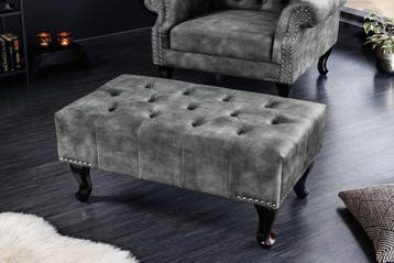 Design kruk CHESTERFIELD 80cm grijs fluwelen knoopstiksel, Ophalen of Verzenden, Nieuw