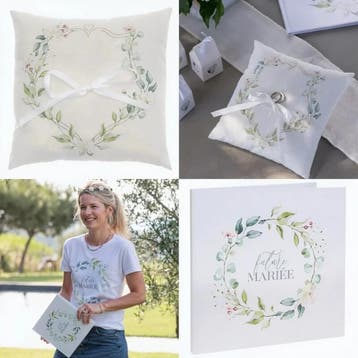 Ringkussen romantic vintage look flowers Happily ever After, Ophalen of Verzenden, Nieuw, Feestartikel, Geboorte of Huwelijk