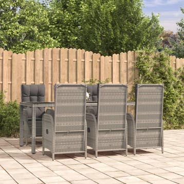 vidaXL 7-delige Tuinset met kussens poly rattan grijs, Verzenden, Nieuw, Tuinset