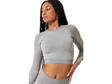 Dames sport crop top - lange mouwen  - Grijs Melange, Verzenden, Nieuw