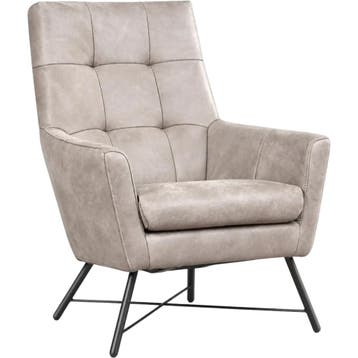 Leren fauteuil Proud - Kenia Lightgrey (lichtgrijs), Nieuw, Ophalen of Verzenden, 75 tot 100 cm, Industrieel, Modern