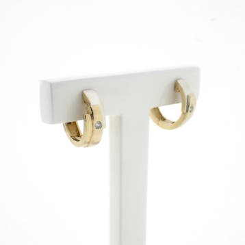 Bicolor gouden klapcreolen met zirconia; Ø 15,1 mm, Sieraden, Tassen en Uiterlijk, Gebruikt, Ophalen of Verzenden, Met edelsteen