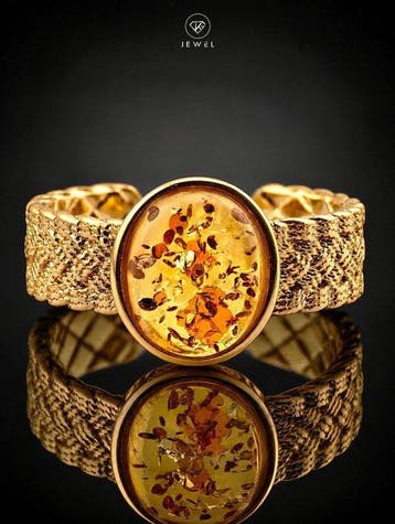 Amberring - Goudgeplateerd 925 Sterlingzilver - Ovaal