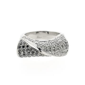 Witgouden pavéring met zwarte moissanite en diamanten; Ca.., Gebruikt, Ophalen of Verzenden, 17 tot 18, Met edelsteen