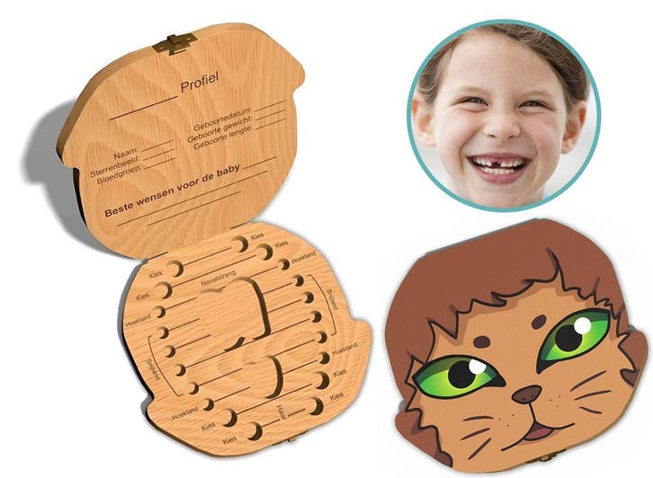 Tandendoosje met naam - Leeuw - Hout, Kinderen en Baby's, Overige Kinderen en Baby's, Nieuw, Verzenden