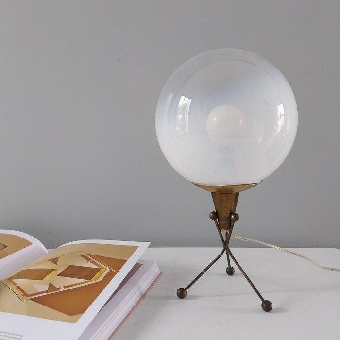 Tafellamp - Ballon - Glas, messing, Antiek en Kunst, Antiek | Lampen